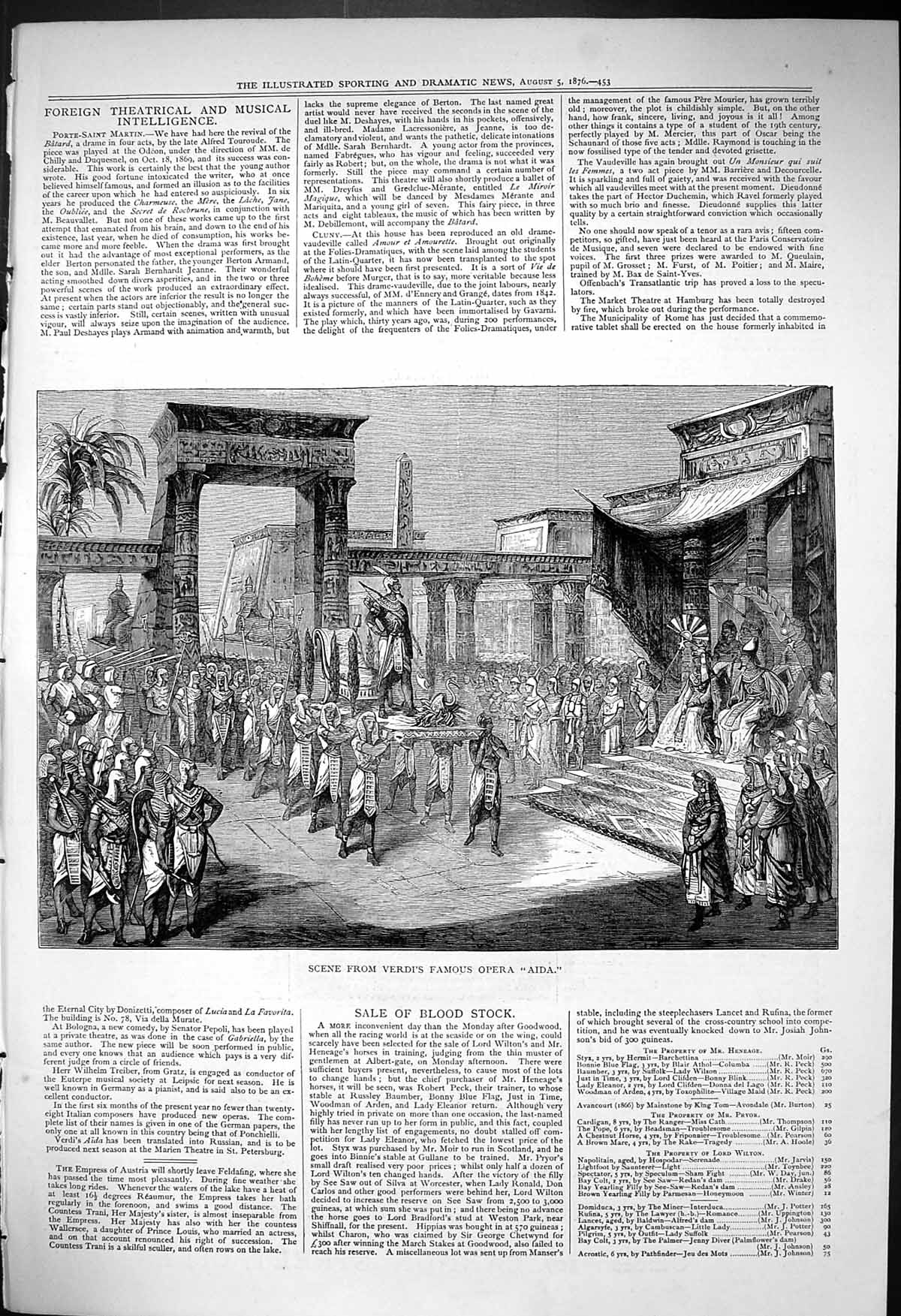 Original Old Antique Print 1876 Scene Verdi Famous Opera Aida 19th