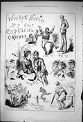 Original Old Antique Print 1876 Wicket Notes Captious Cricket Sport Men Furniss