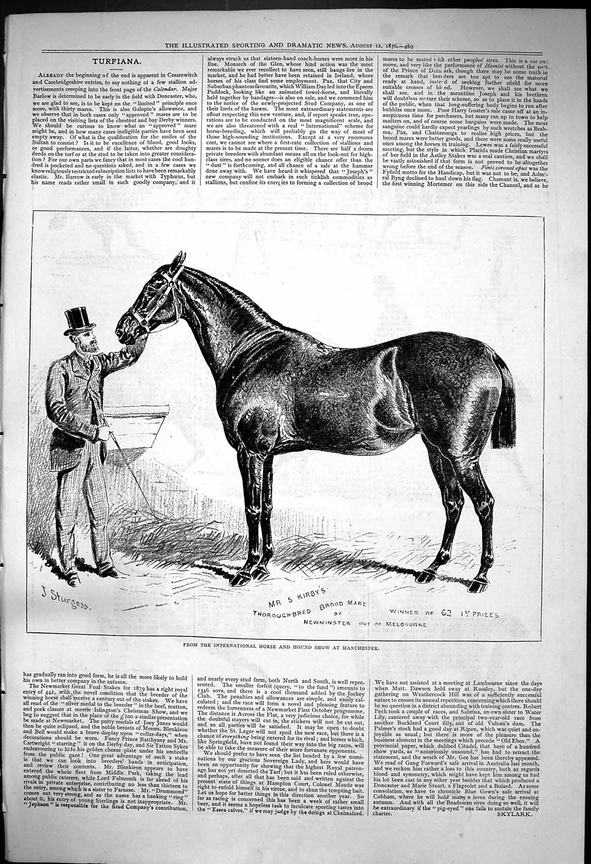 Old 1876 International Horse Hound Show Manchester Kirby Brood Mare N Victorian