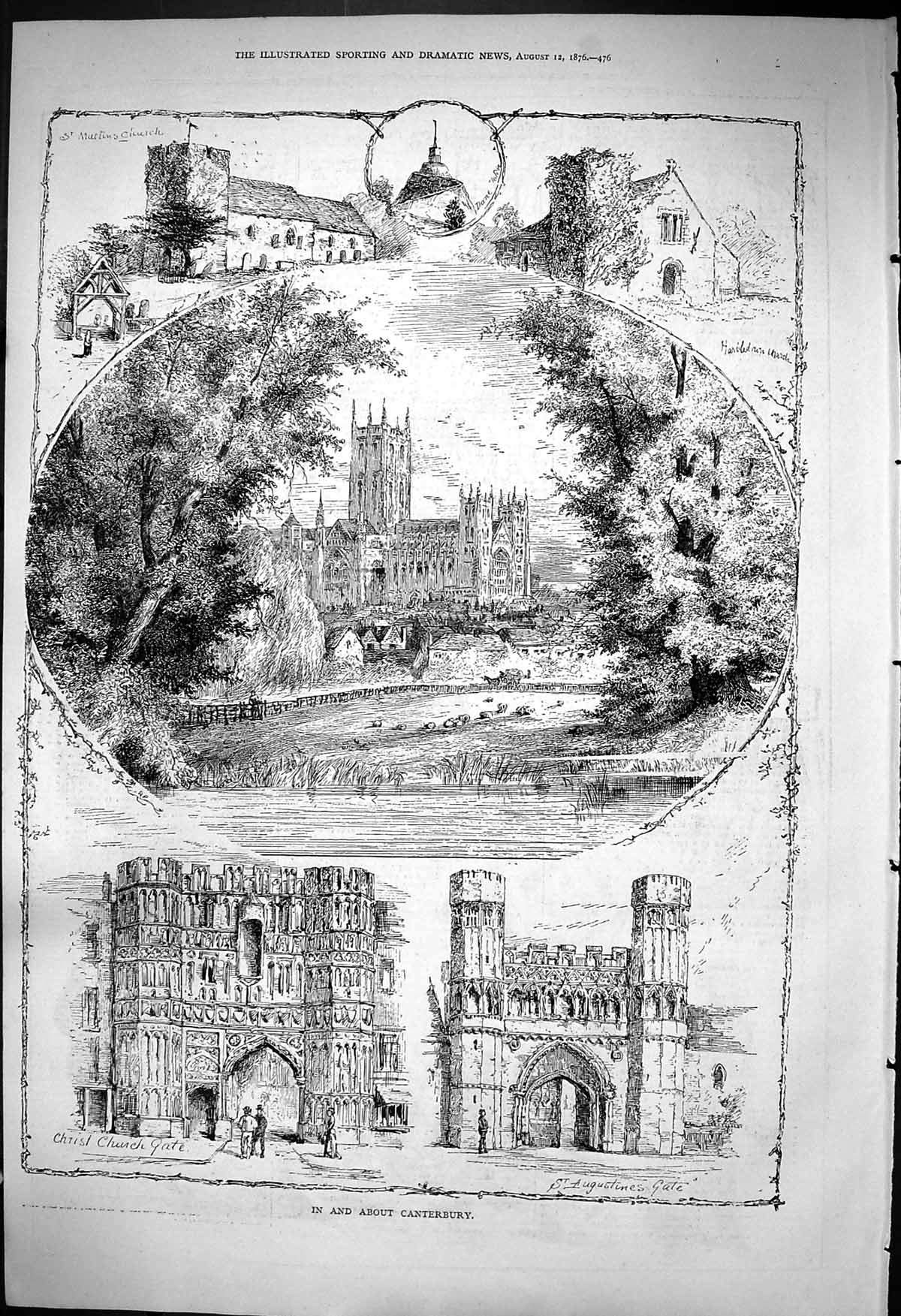 Old 1876 Canterbury Christ Church Gate St. Augustines Martin'S Dane J Victorian
