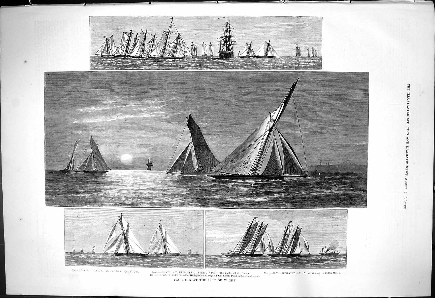 Old 1876 Yachting Isle Wight Arrow Olga Queen'S Cup Hildegarde Cutter Victorian
