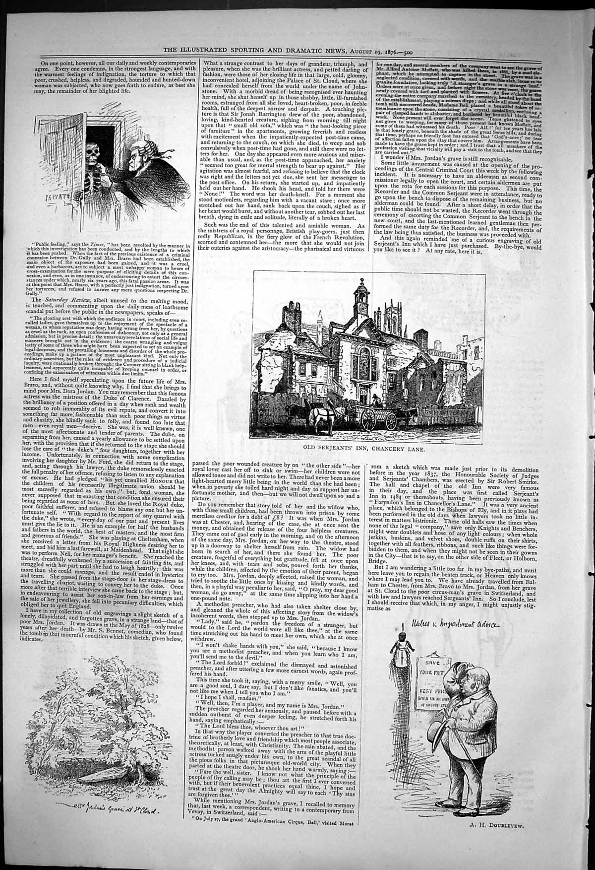 Antique Print 1876 Serjeants Inn Chancery Lane Grave Trees Doubleyew Man Re