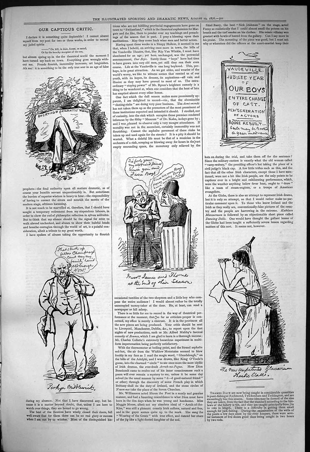 Old 1876 Captious Critic Sporting And Dramatic Newspaper Vaudeville T Victorian