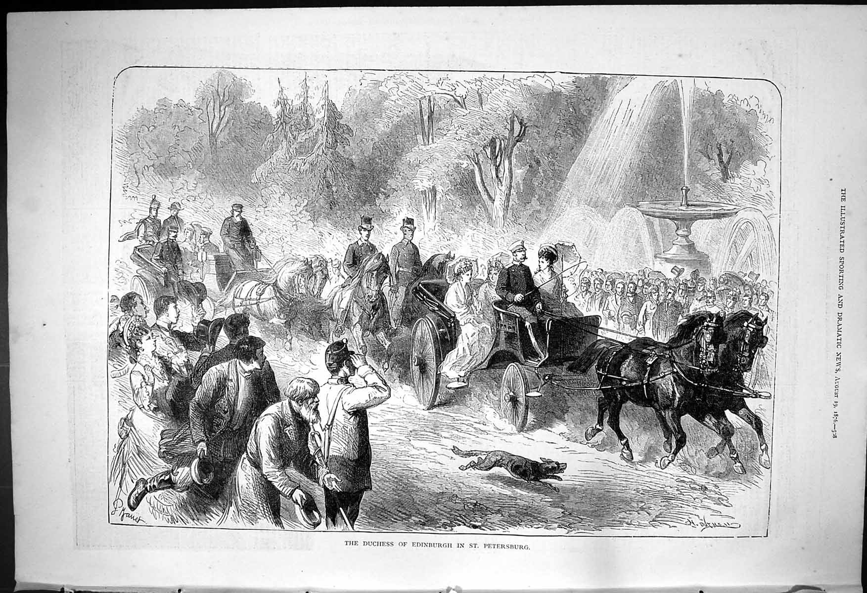 Old Antique Print 1876 Duchess Edinburgh St. Petersburg Horses Transport 19th