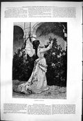 Original Old Antique Print 1876 Summer Flowers Garden Scene Beautiful Woman