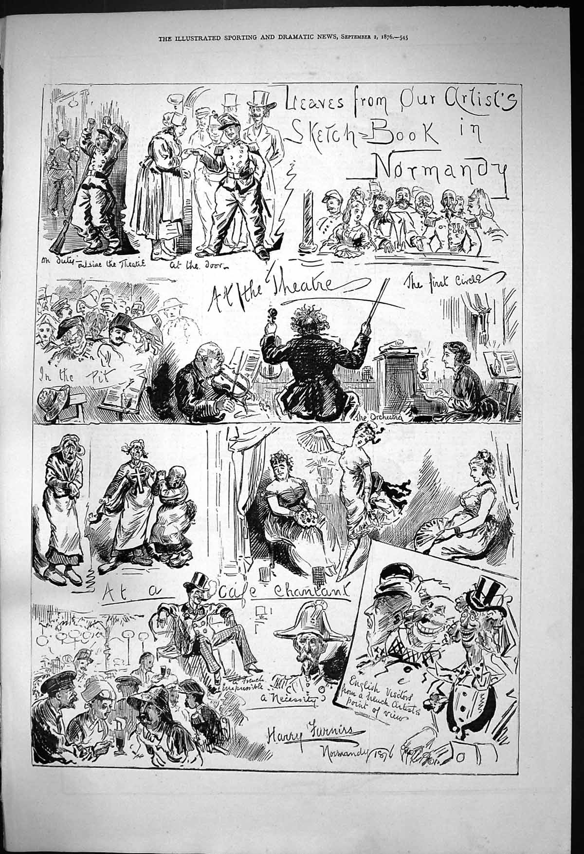 Old 1876 Normandy France Theatre CafÇ Entertainment Harry Furniss Ske Victorian