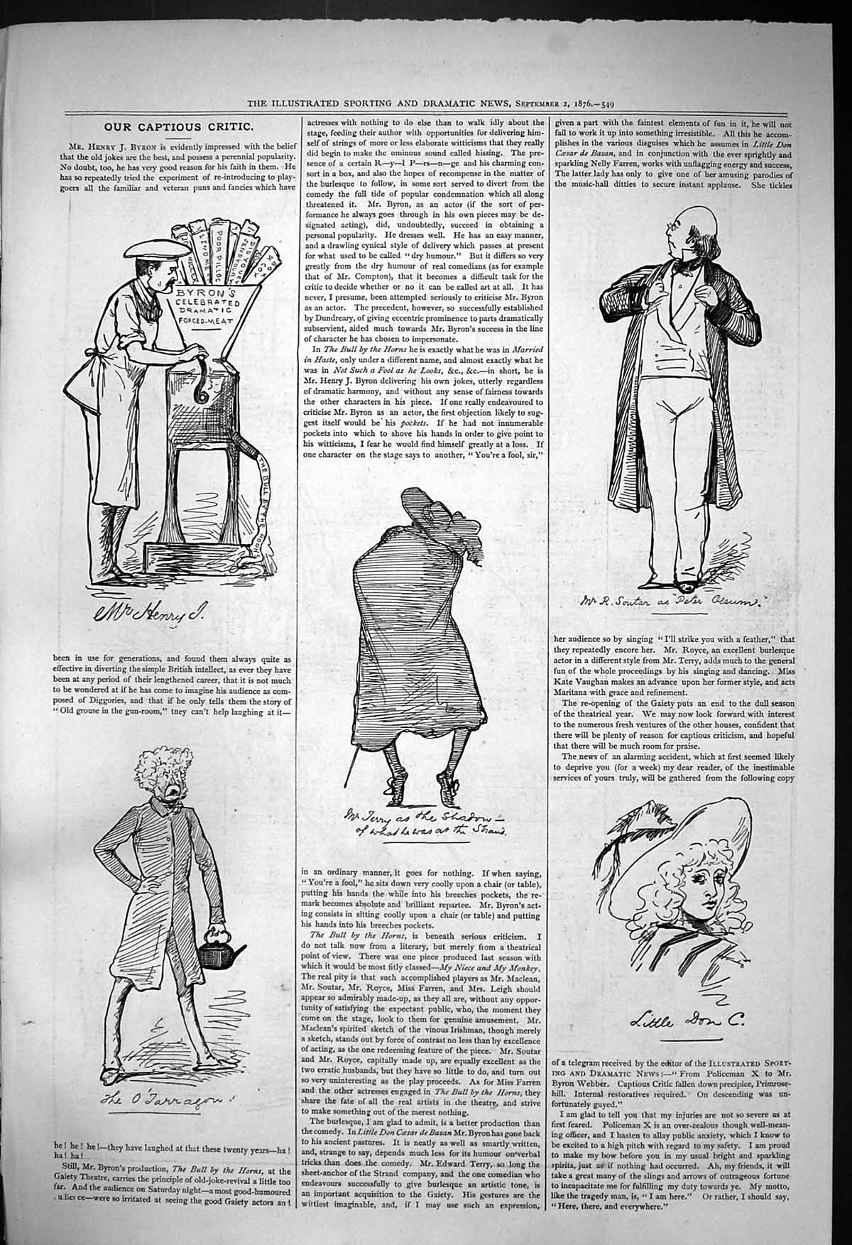 Original Old Antique Print 1876 Captious Critic Theatre Soutan Henry Byron 19th