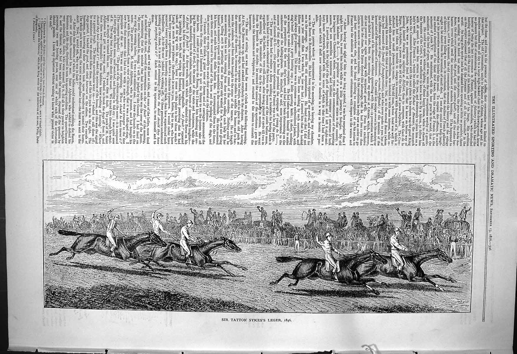 Old Antique Print 1876 Sport Sir Tatton Sykes Leger Horse Racing Jockeys 19th