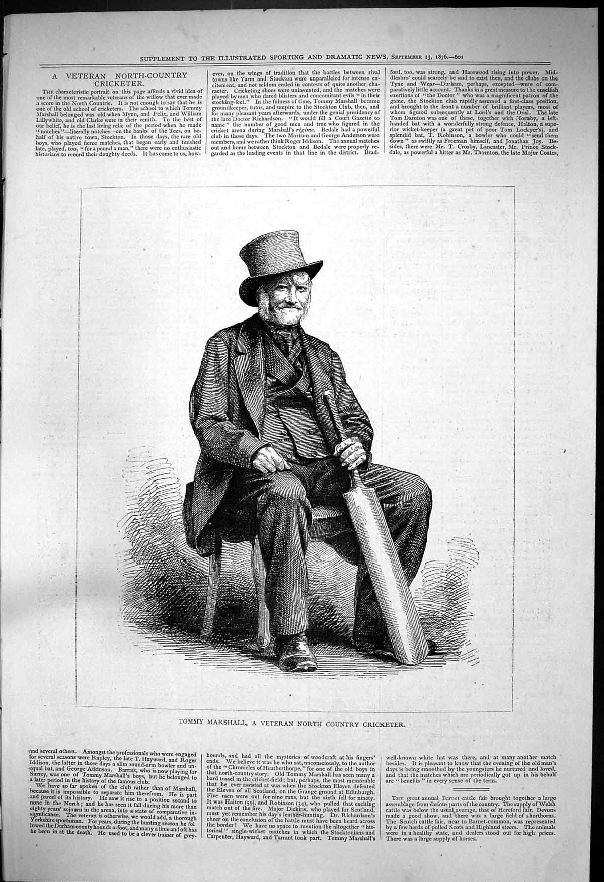 Old 1876 Portrait Tommy Marshall Veteran North Country Cricketer Spor Victorian
