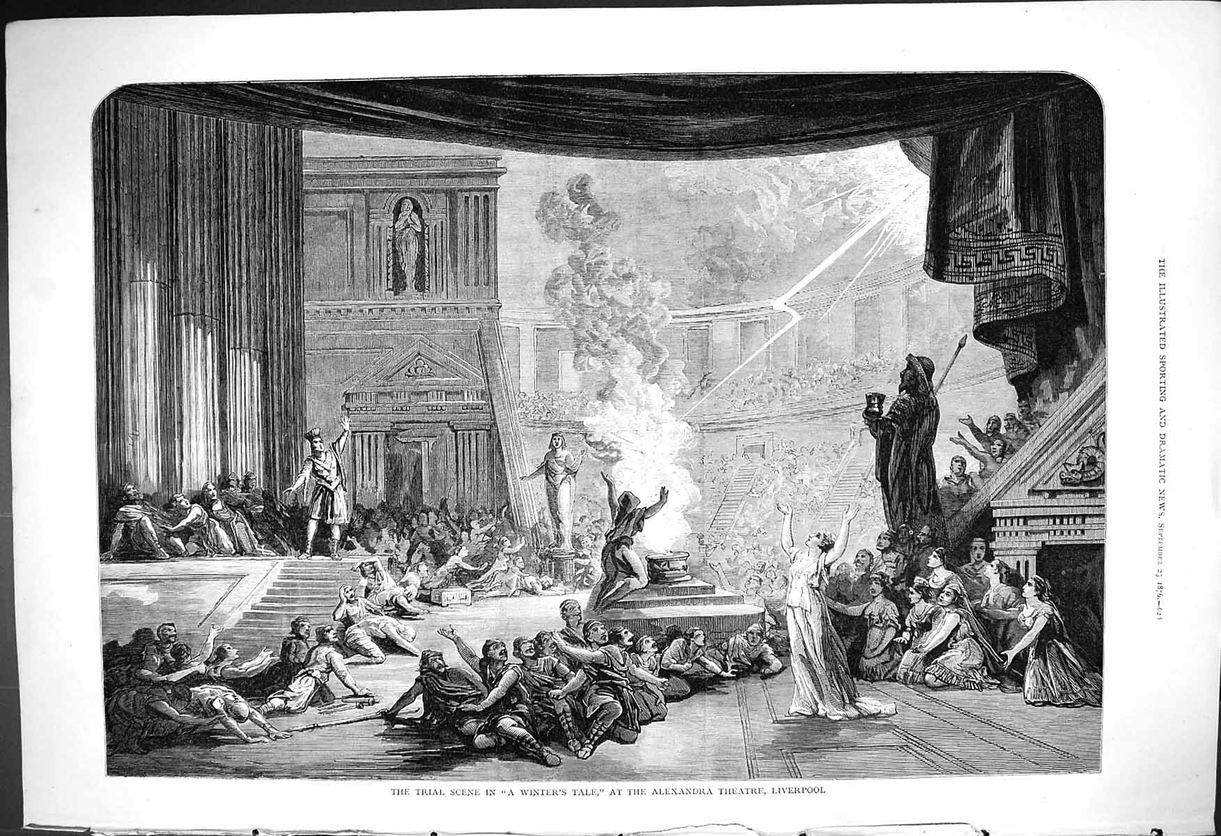 Antique Old Print 1876 Trial Scene Winter'S Tale Alexandra Theatre Liverpool