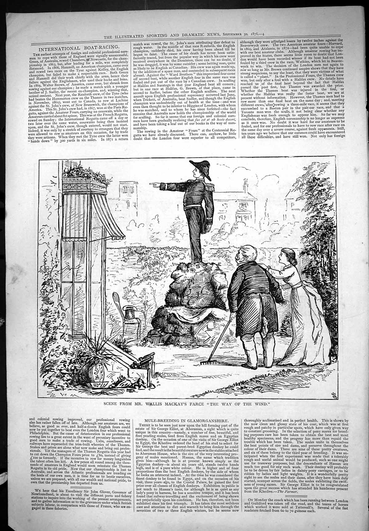 Old Antique Print Wallis Mackay Farce Way Wind Scene Garden Outdoors 1876 19th