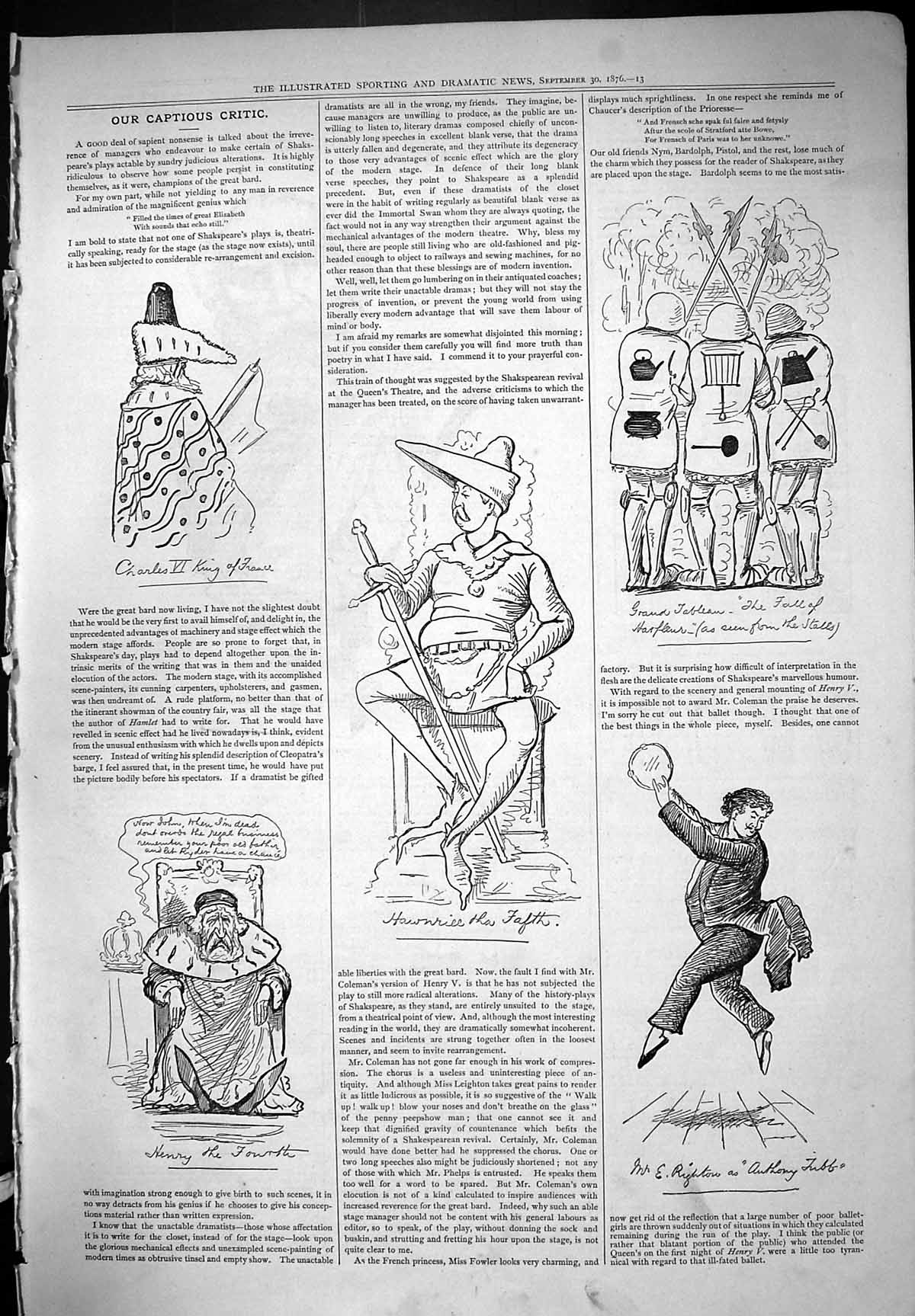 Antique Print Captious Critic Charles King France Henry Fourth Righton 1876