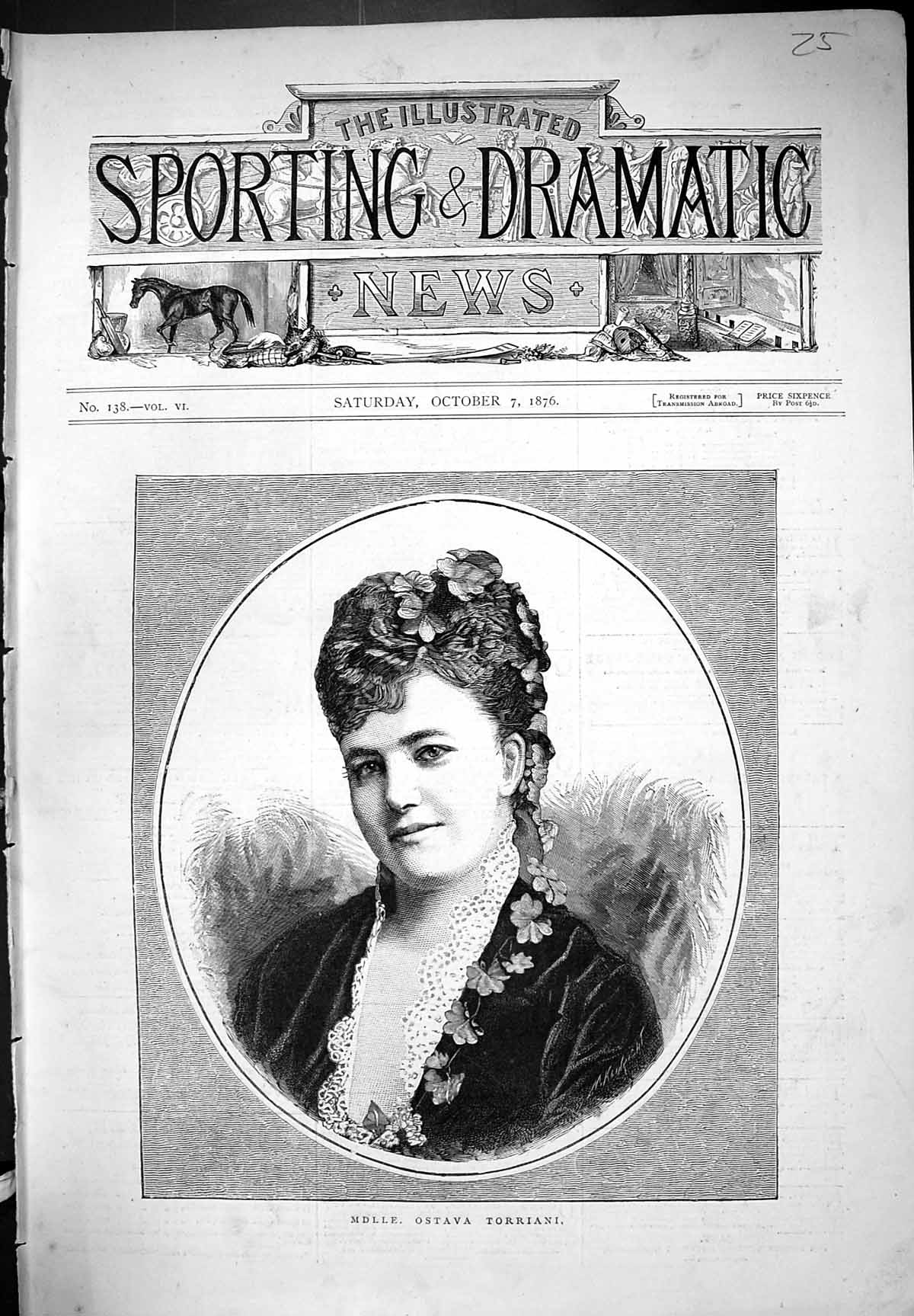 Original Old Antique Print Ostava Torriani Beautiful Woman Portrait 1876 19th