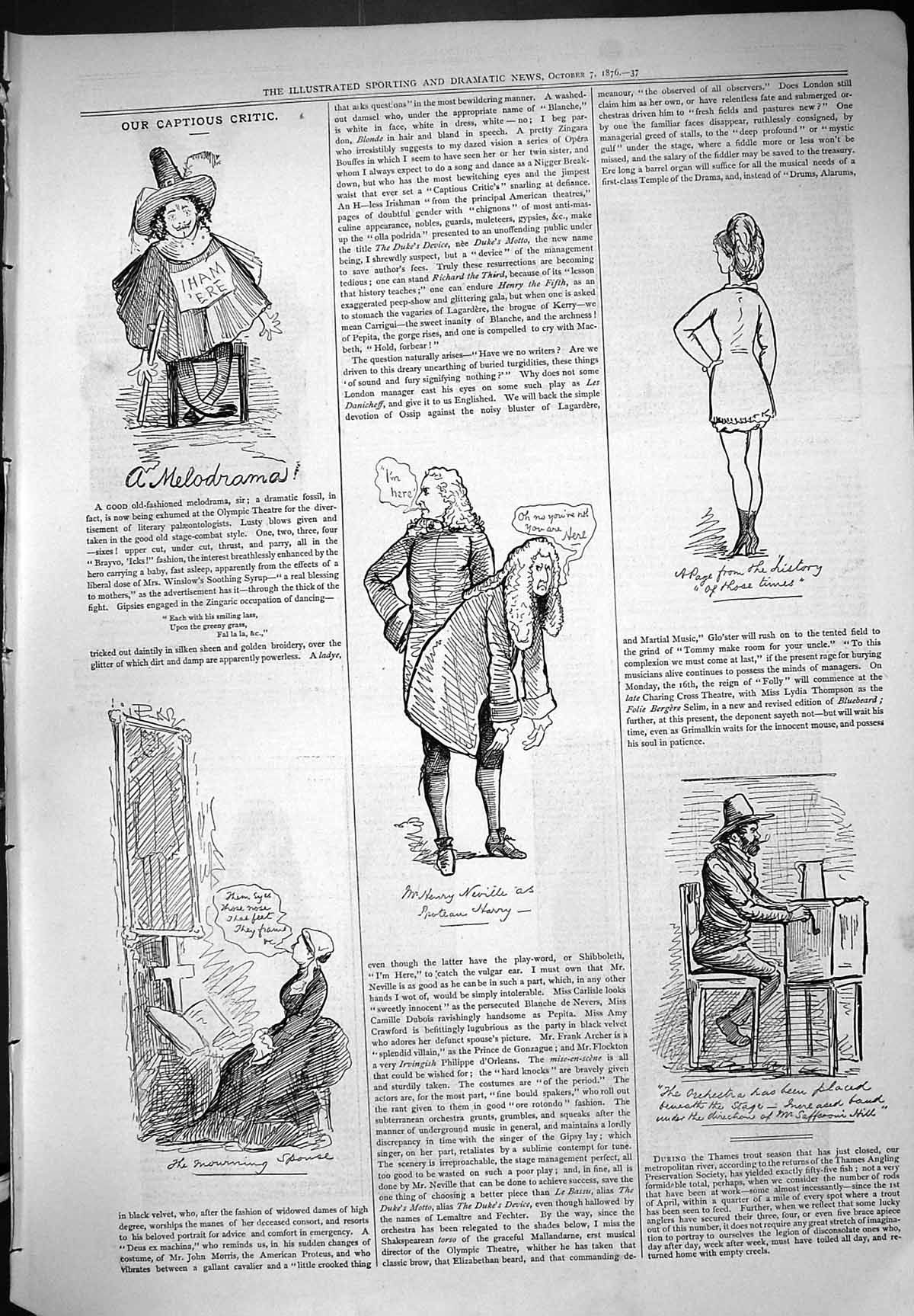 Antique Print Captious Critic Theatre 1876 Henry Neville Melodrama Olympic 19th