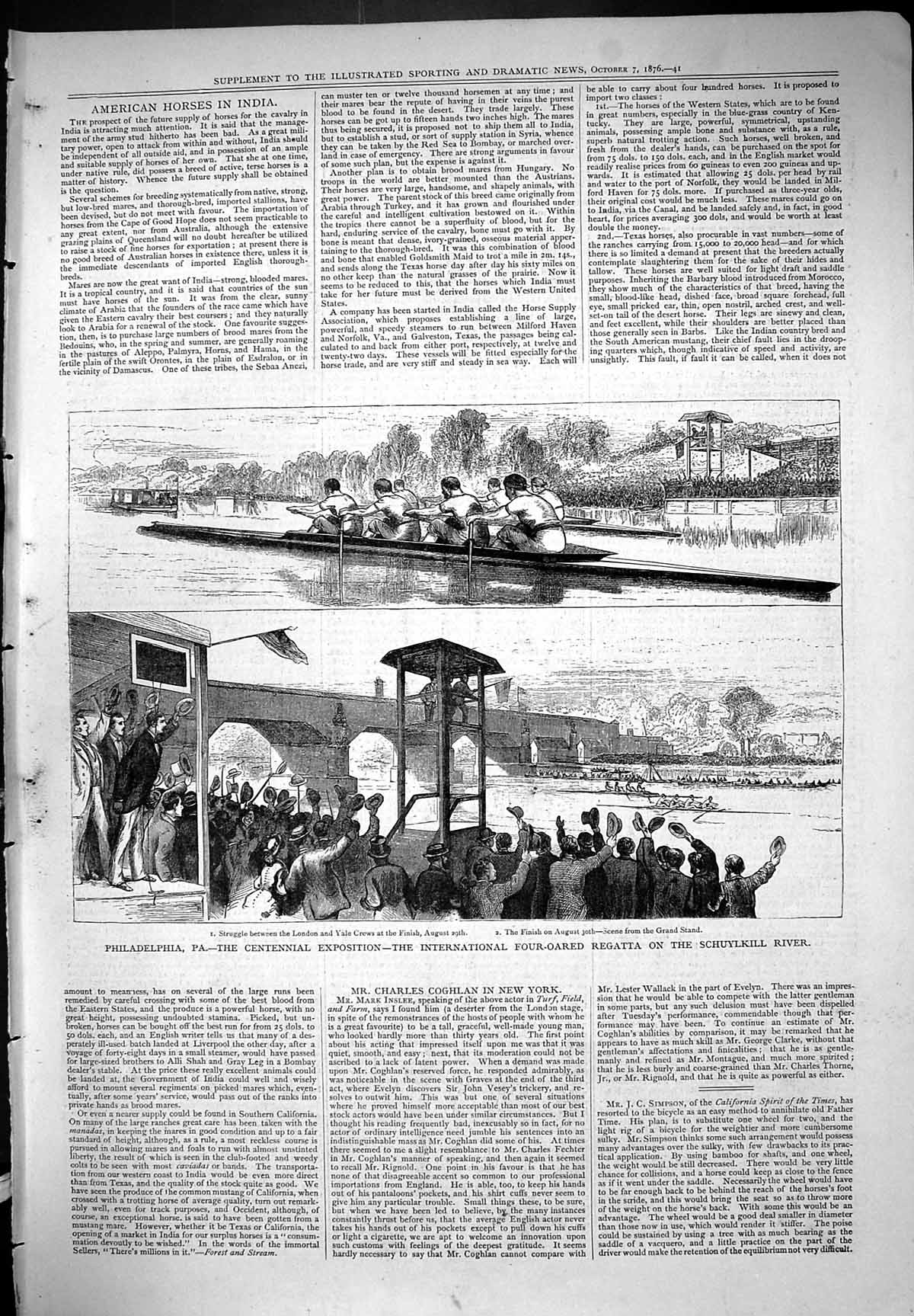 Old Philadelphia Four Oared Regatta Schuylkill River London Yale 1876 Victorian