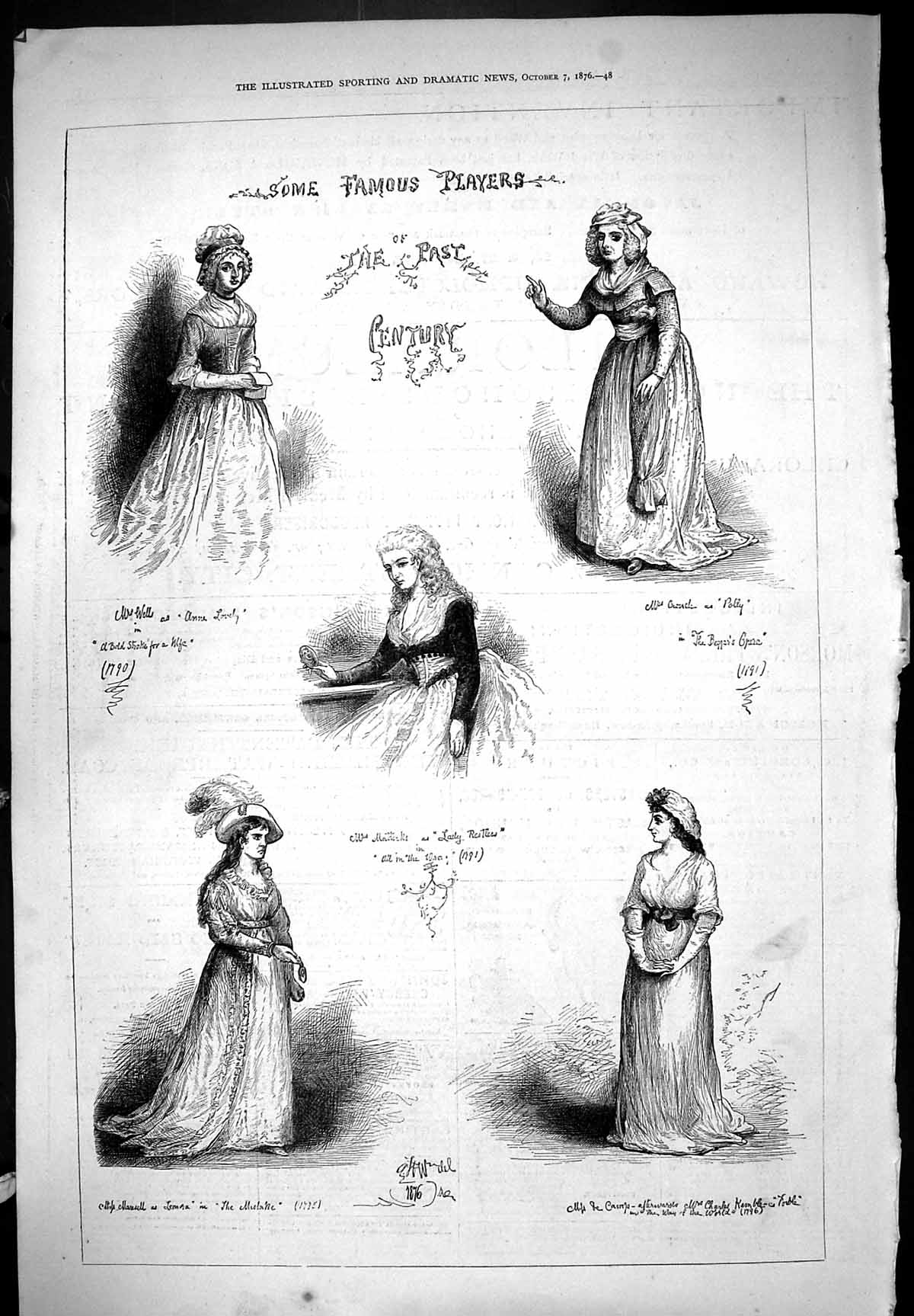 Antique Print Players Century Crouch Mattocks Wells Theatre Actresses 1876 19th