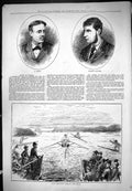 Antique Old Print Sport Boat Race Between Boyd Joseph Sadler Portrait 1876 19th
