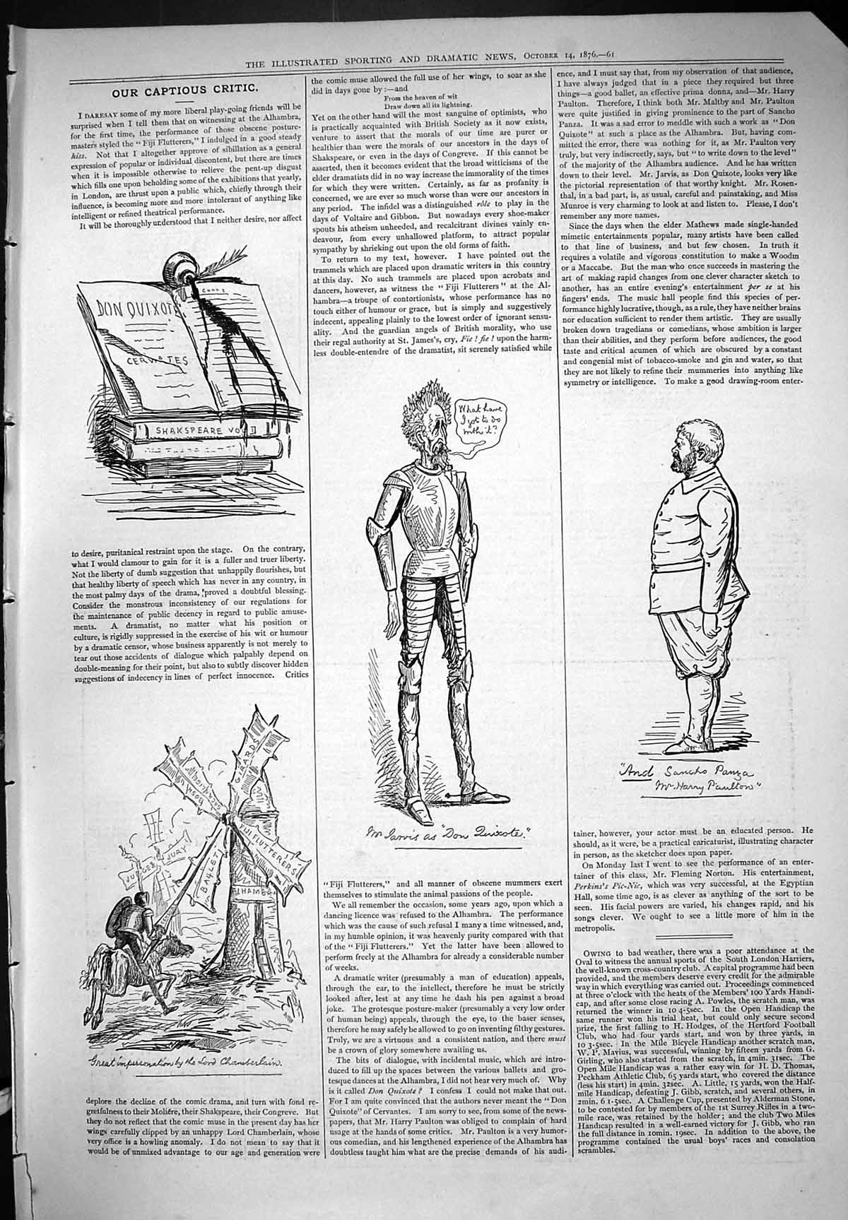 Antique Print Captious Critic Theatre 1876 Lord Chamberlain Paulton Jarvis 19th