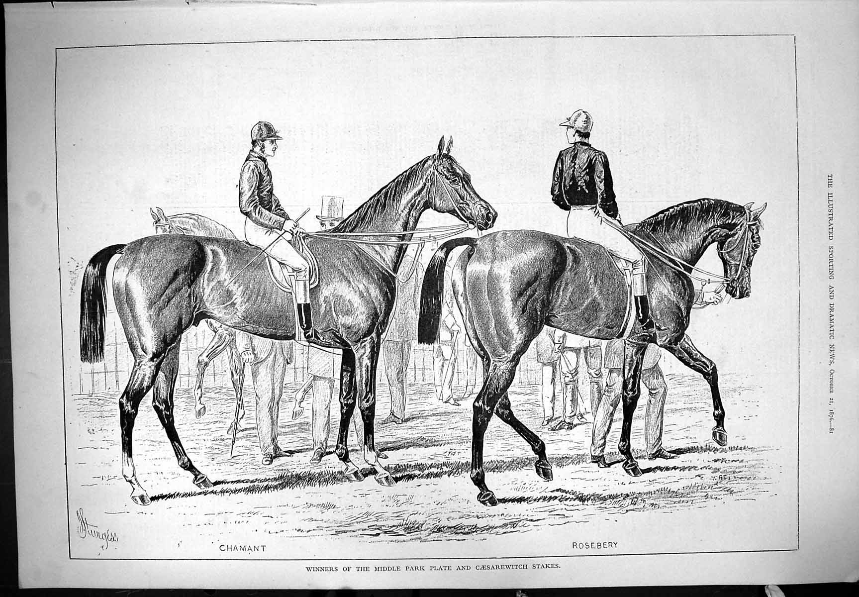 Antique Print Middle Park Plate Caesarewitch Chamant Rosebery 1876 Sturgess