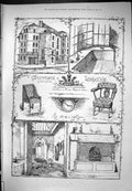 Old Print Limmers Interior Sketches Fireplace Clock Coffee Room Bar 1876 19th