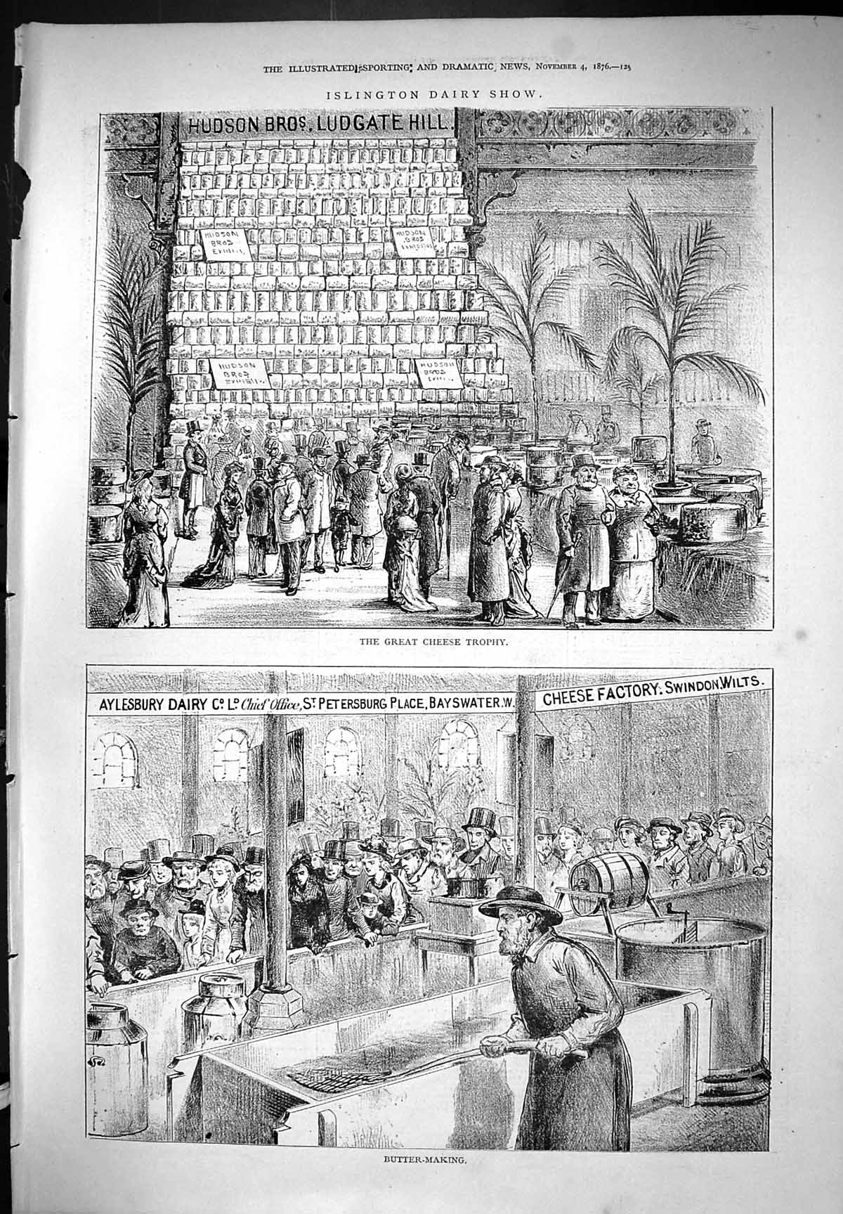 Old Print Butter Making Great Cheese Trophy Factory Aylesbury Dairy 1876 19th