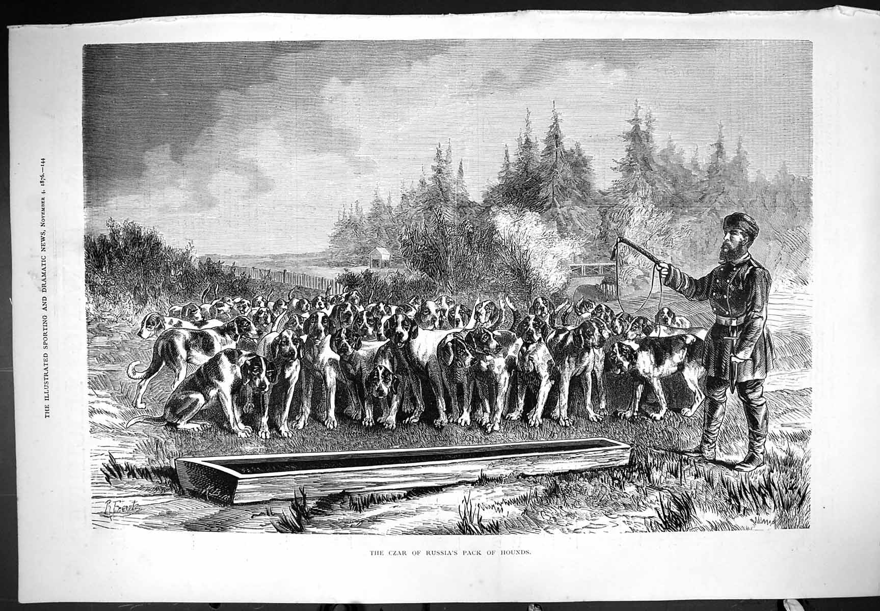 Old Antique Print Czar Russia Pack Hounds Animals Dogs Outdoor Scene 1876 19th