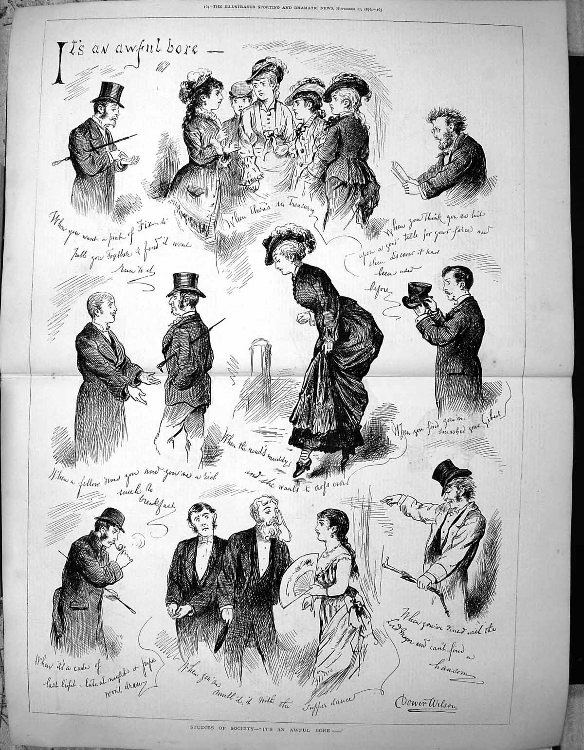 Original Old Antique Print Studies Society An Awful Bore 1876 WilsonVictorian