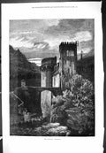 Old Antique Print Robbers Retreat Castle Night Time Scene Hanged Man 1876 19th