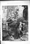 Original Old Antique Print Marguerite Outdoor Church Scene Religion 1876 19th
