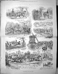 Original Old Antique Print Horses Race On Wheels With Quorn 1876 Sturgess 19th