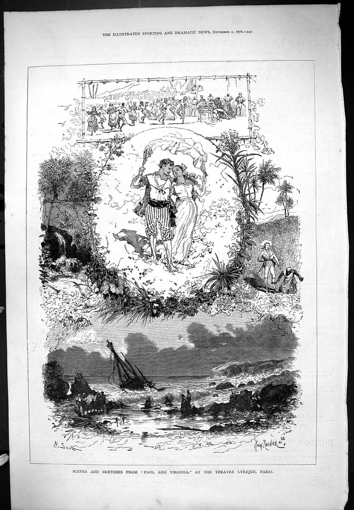Antique Old Print Scenes Sketches Paul Virginia Theatre Lyrique Paris 1876 19th