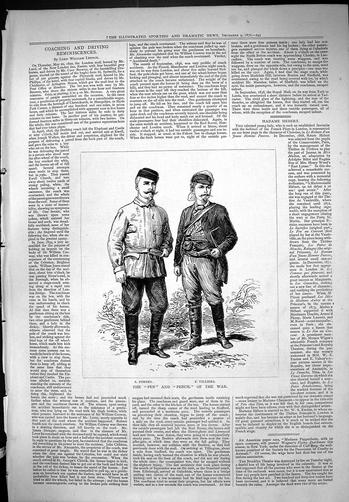 Old Print Coaching Driving Pen Pencil The War Forbes Villiers Lennox 187 19th