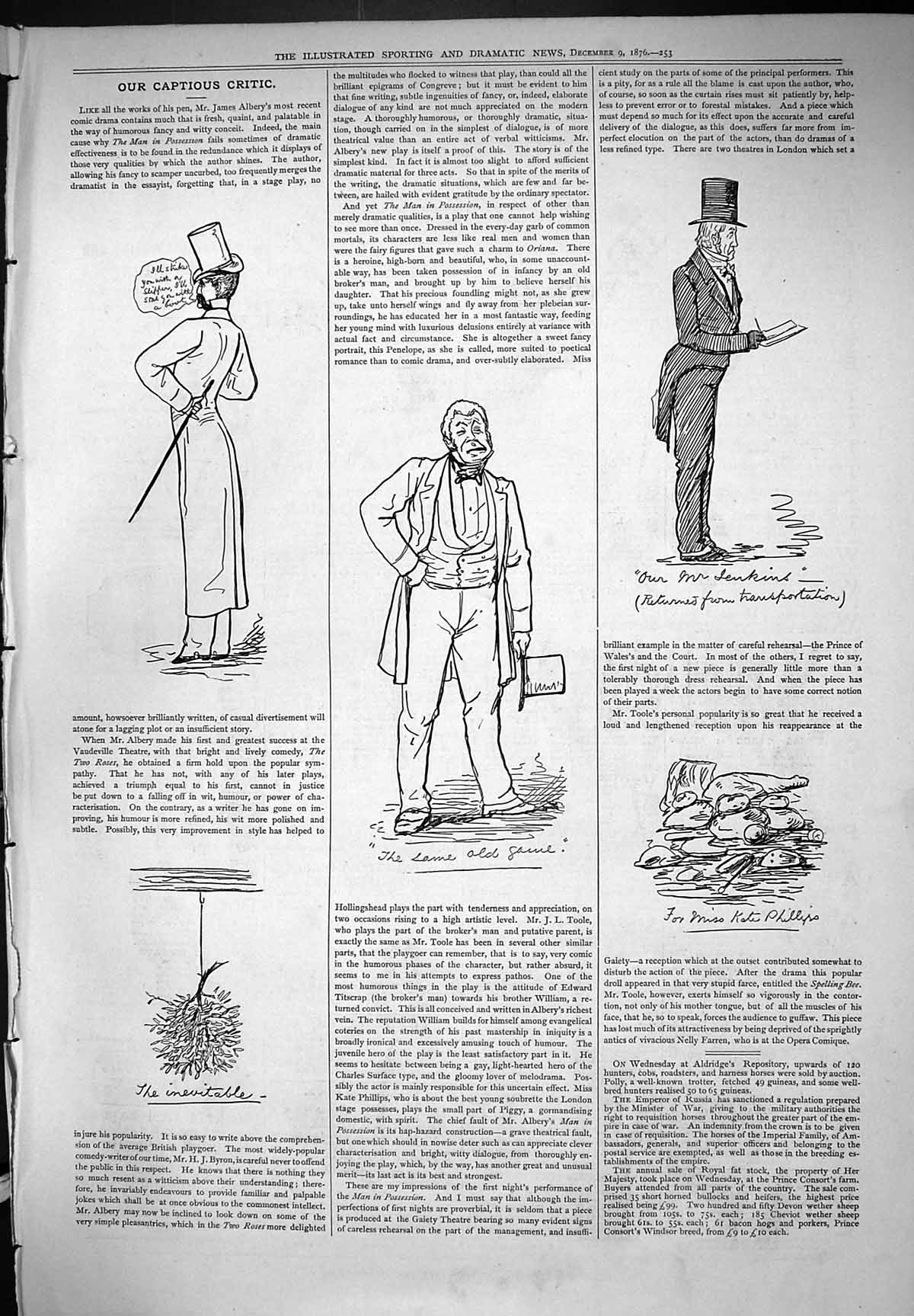 Antique Print Captious Critic Theatre 1876 Same Game Jenkins Kate Phillips 19th