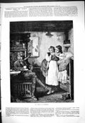 Original Old Antique Print Object Interest Young Women Man Indoor Scene 1876