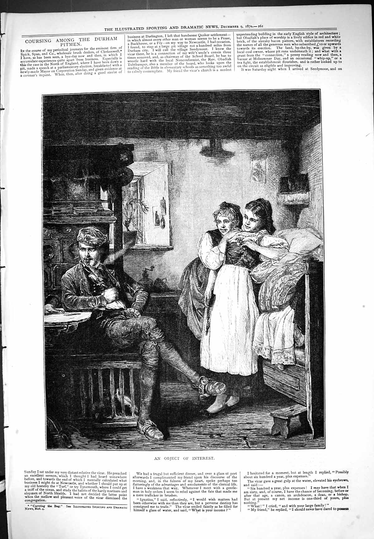 Original Old Antique Print Object Interest Young Women Man Indoor Scene 1876
