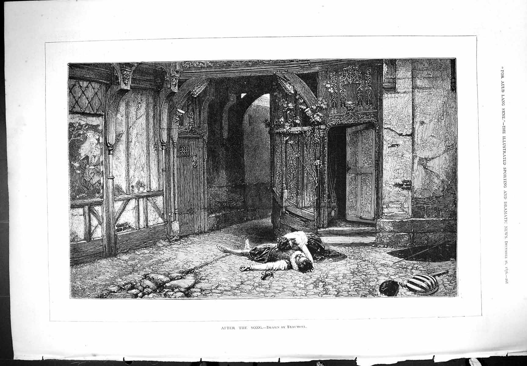 Original Old Antique Print After The Song Play Theatre 1876 Beaumont Victorian