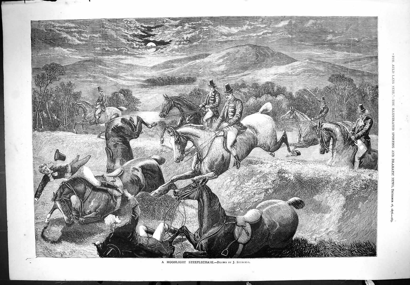 Old Print Moonlight Steeplechase Horse Jumping Racing Sport 1876 Sturgess 19th