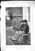 Original Old Antique Print The Twins Young Boys Outdoor Scene 1876 Marks 19th