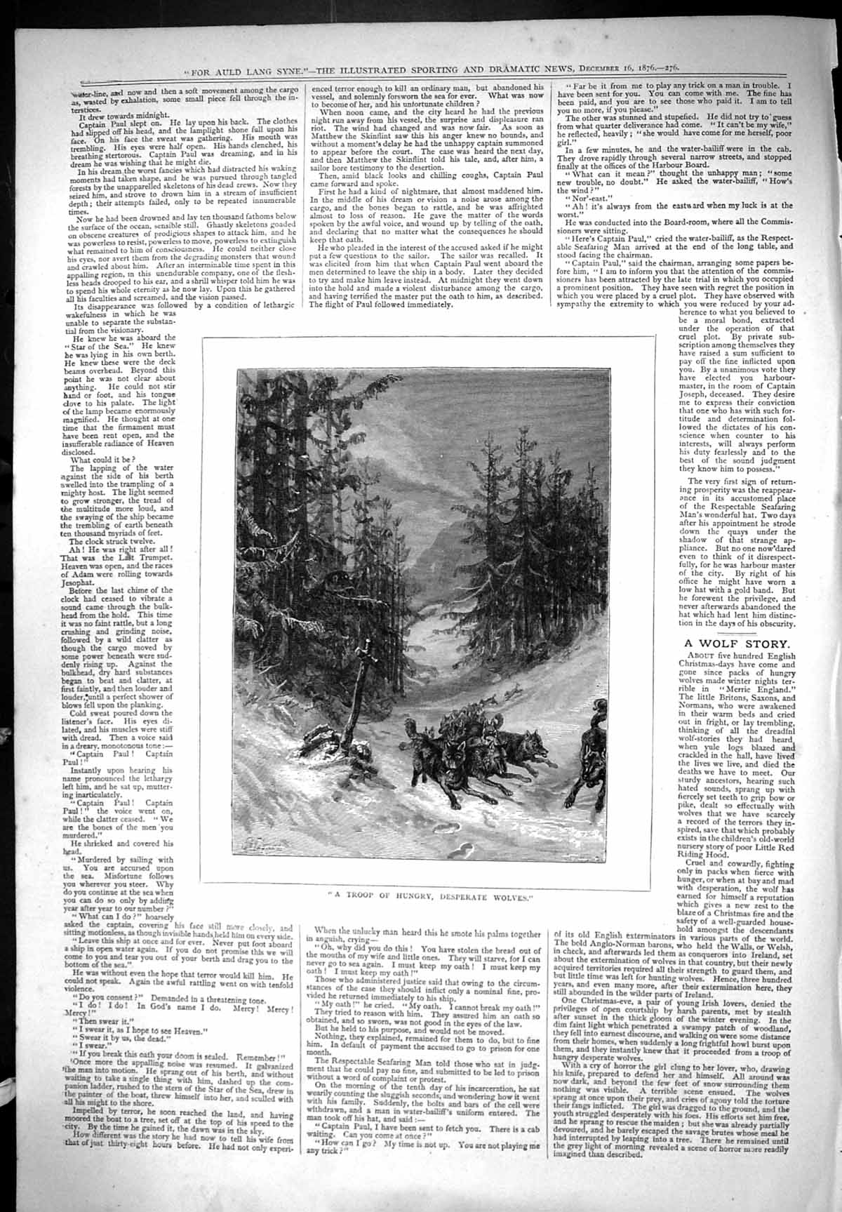 Antique Print Troop Hungry Desperate Wolves Animals Outdoor Snow Scene 1876