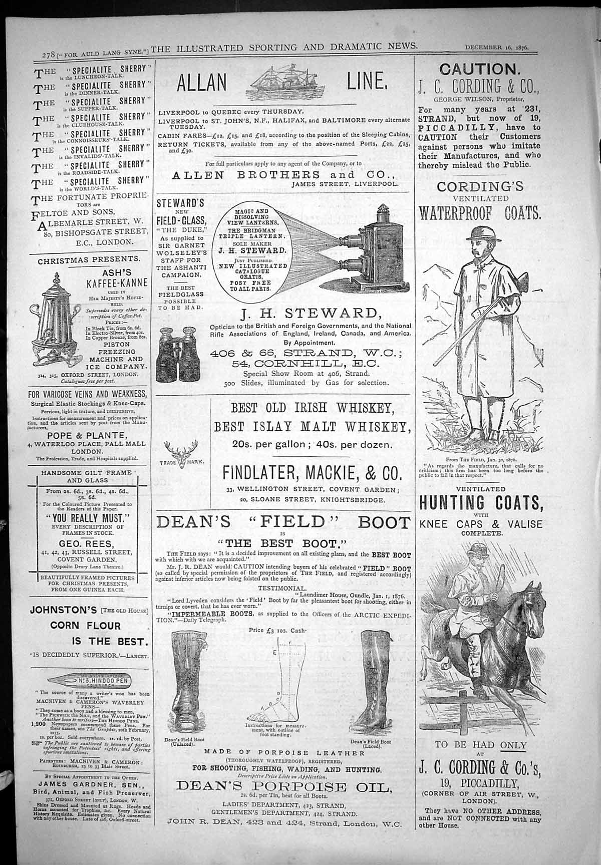 Old Print Advertisement Allan Findlater Mackie Porpoise Oil Cording 1876 19th