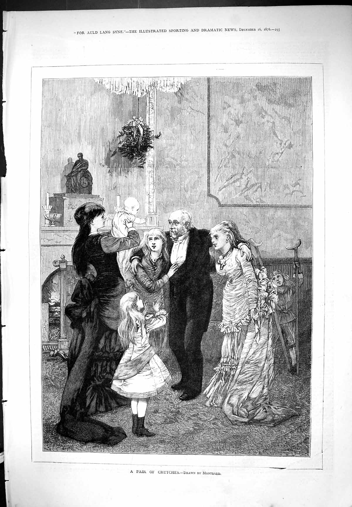 Original Old Antique Print Pair Crutches Young Child Baby Man 1876 Montbard