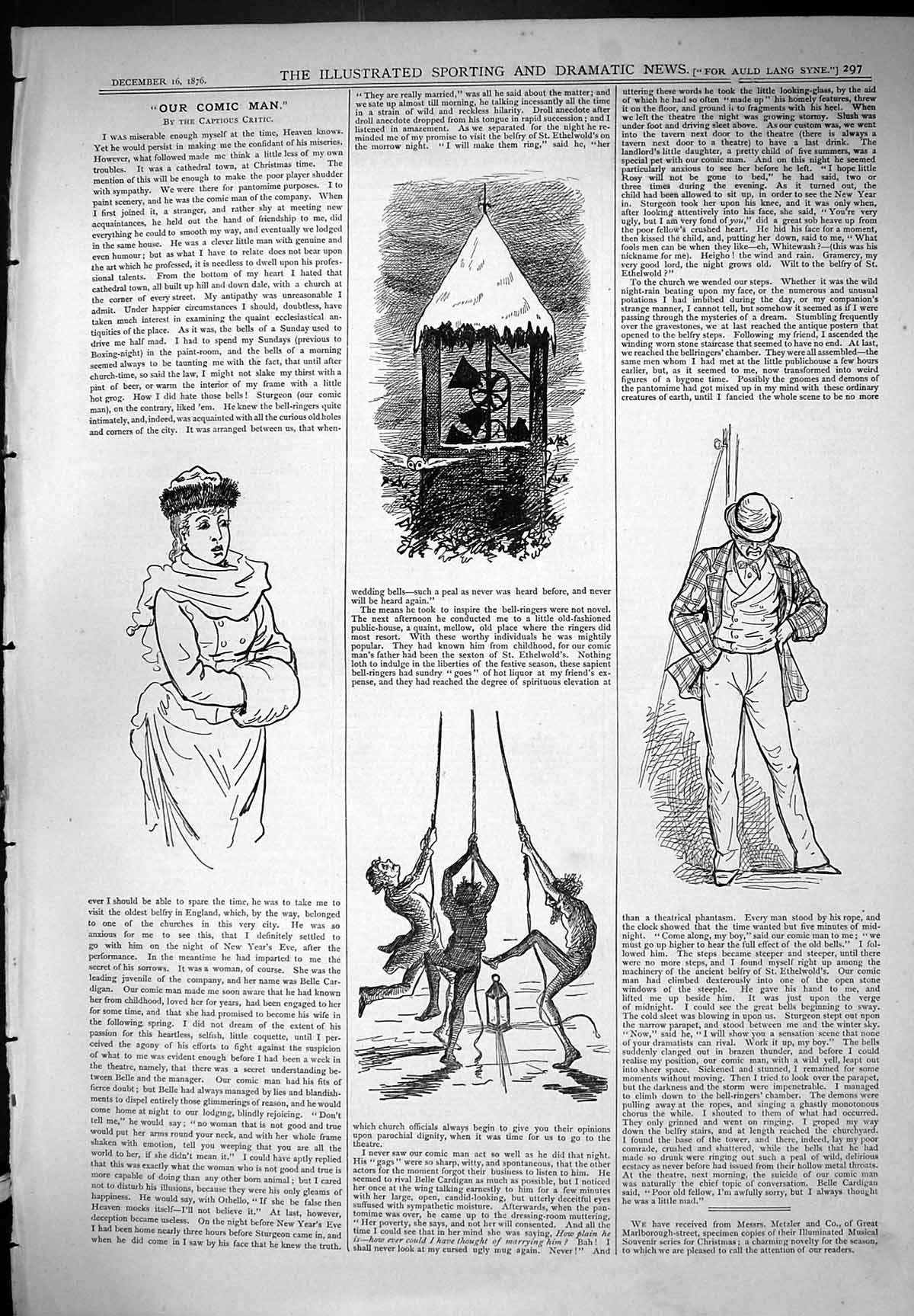 Original Old Antique Print Our Comic Man Captious Critic Theatre 1876 Victorian