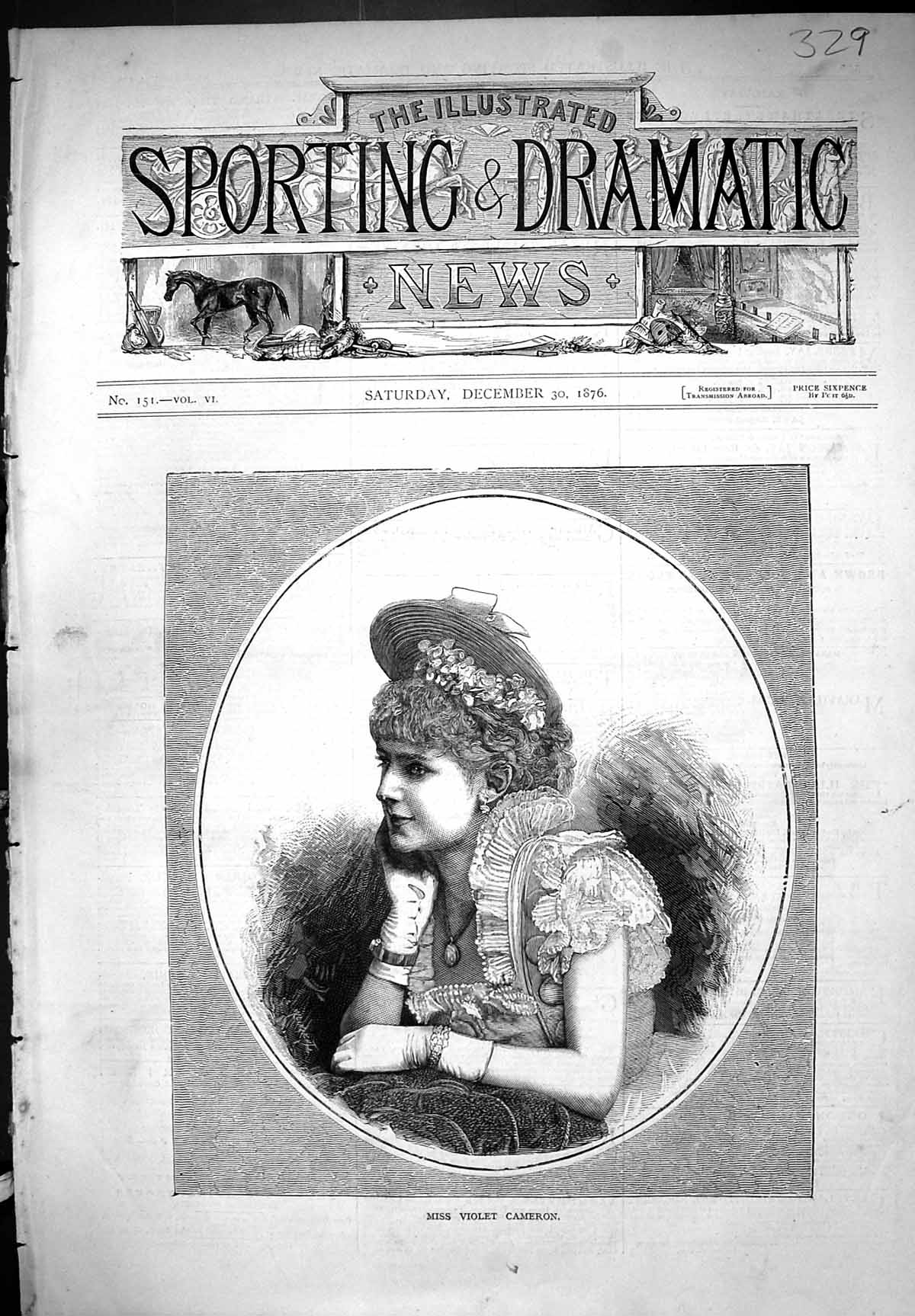 Original Old Antique Print Miss Violet Cameron Beautiful Woman Portrait 1876