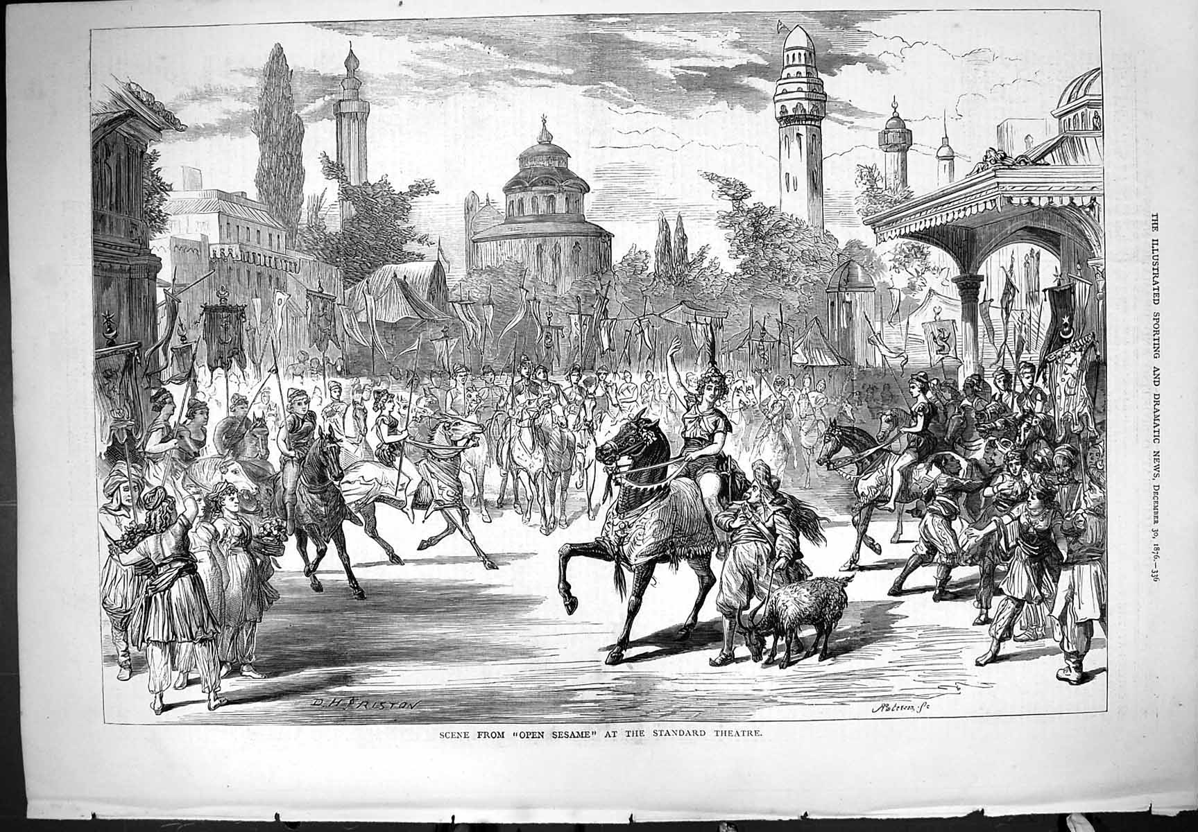 Original Old Antique Print Open Sesame Scene Standard Theatre 1876 Friston 19th