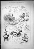 Original Old Antique Print City Christmas Amusements Athletic Sports 1876 19th