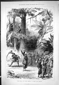 Original Old Antique Print 1877 Forty Thieves Scene Drury Lane Theatre 19th