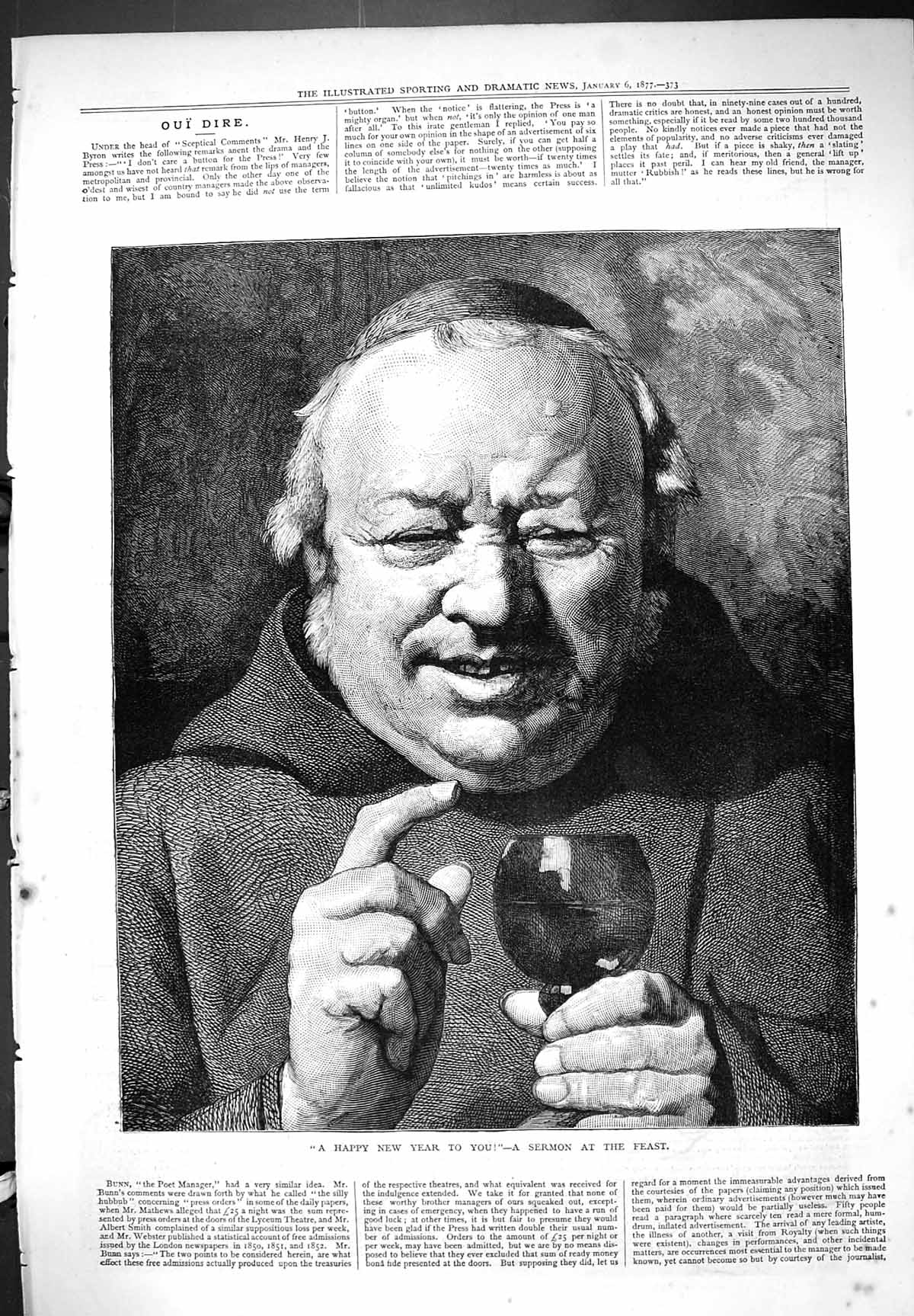 Original Old Antique Print Monk Happy New Year Celebration Sermon At Feast 1877