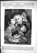 Original Old Antique Print Birth The Year Young Children Woman 1877 Victorian