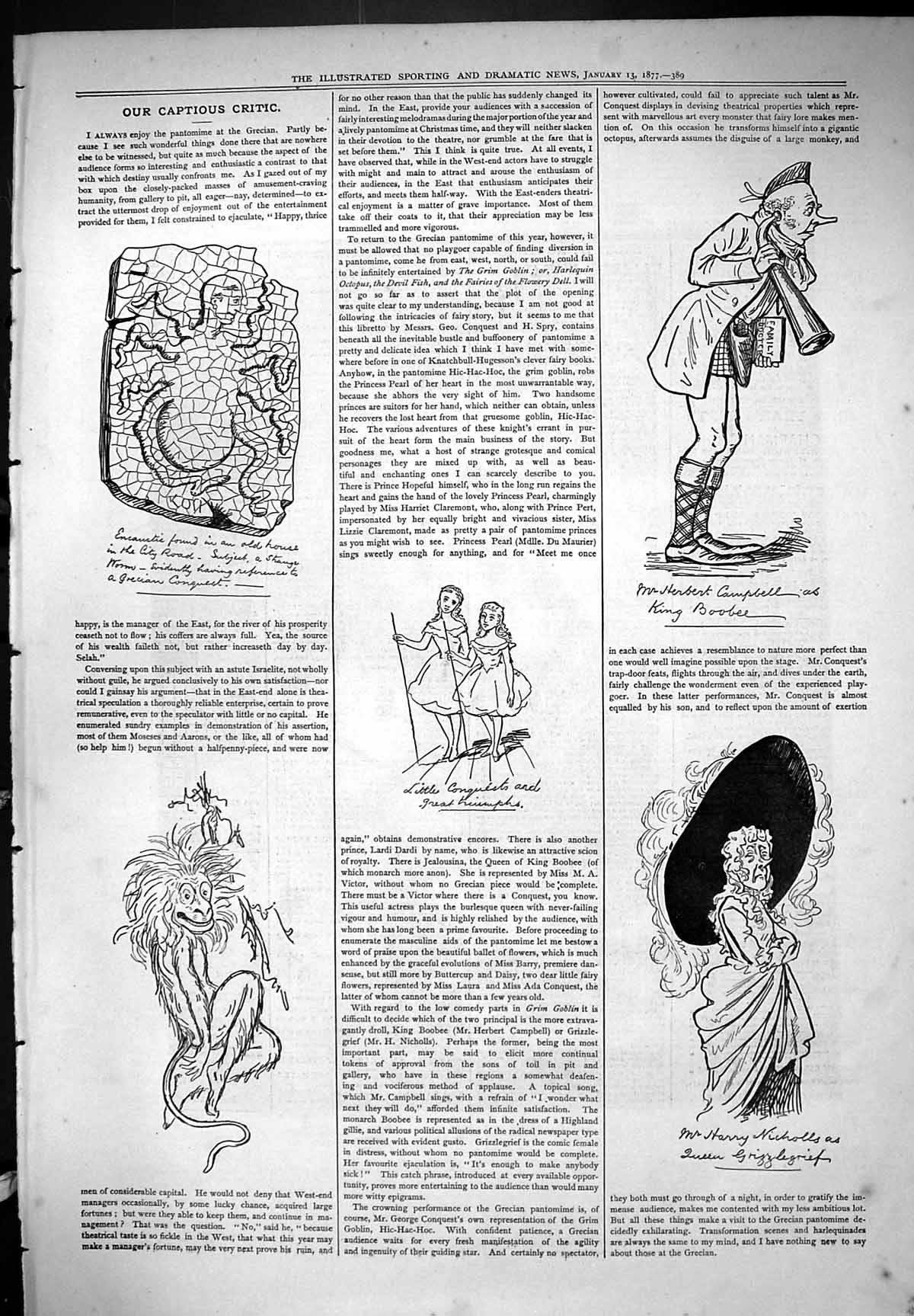 Antique Print Theatre Captious Critic 1877 Harry Nicholls Herbert Campbell 19th