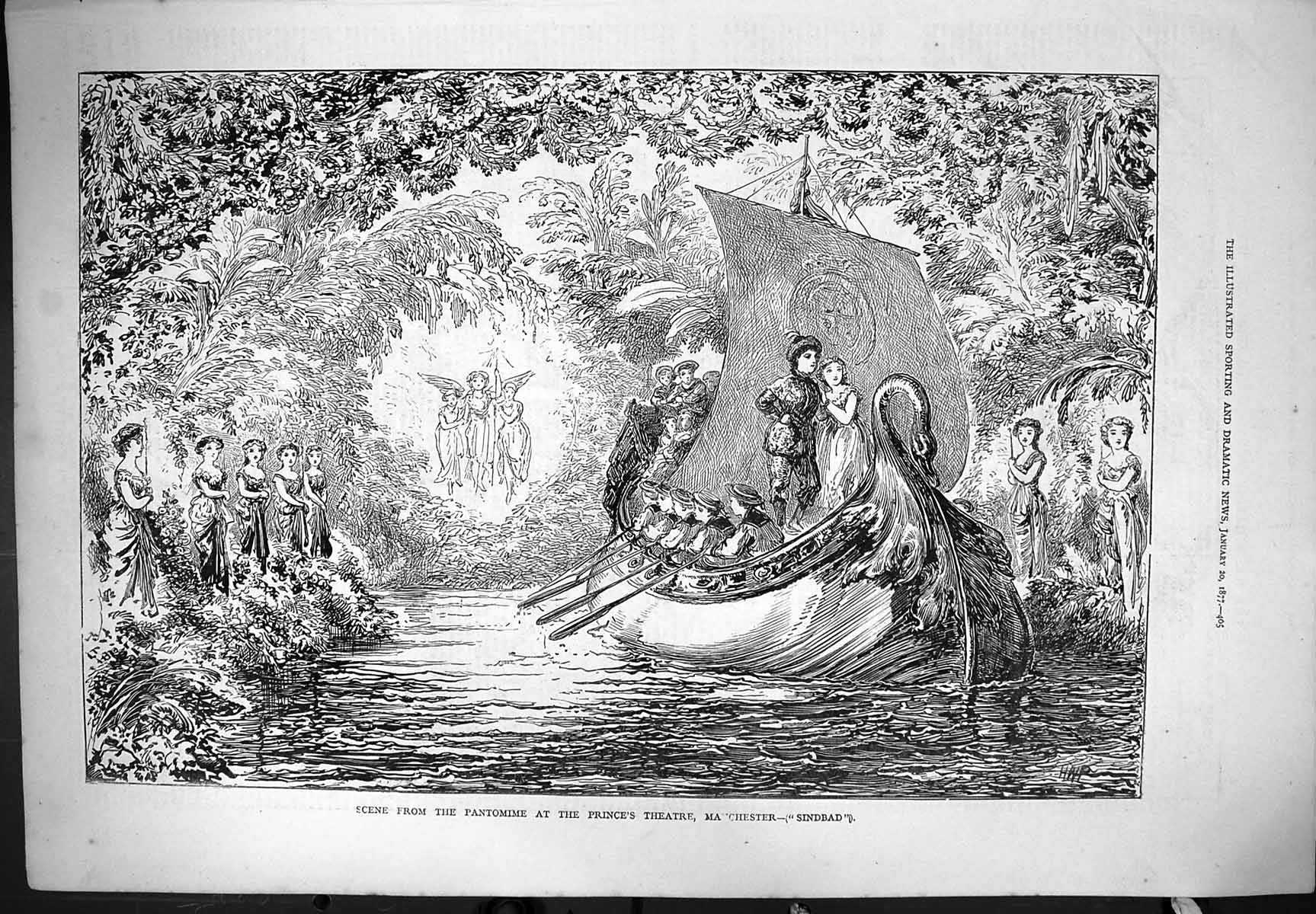 Old Antique Print 1877 Sinbad Pantomime Scene Prince Theatre Manchester 19th